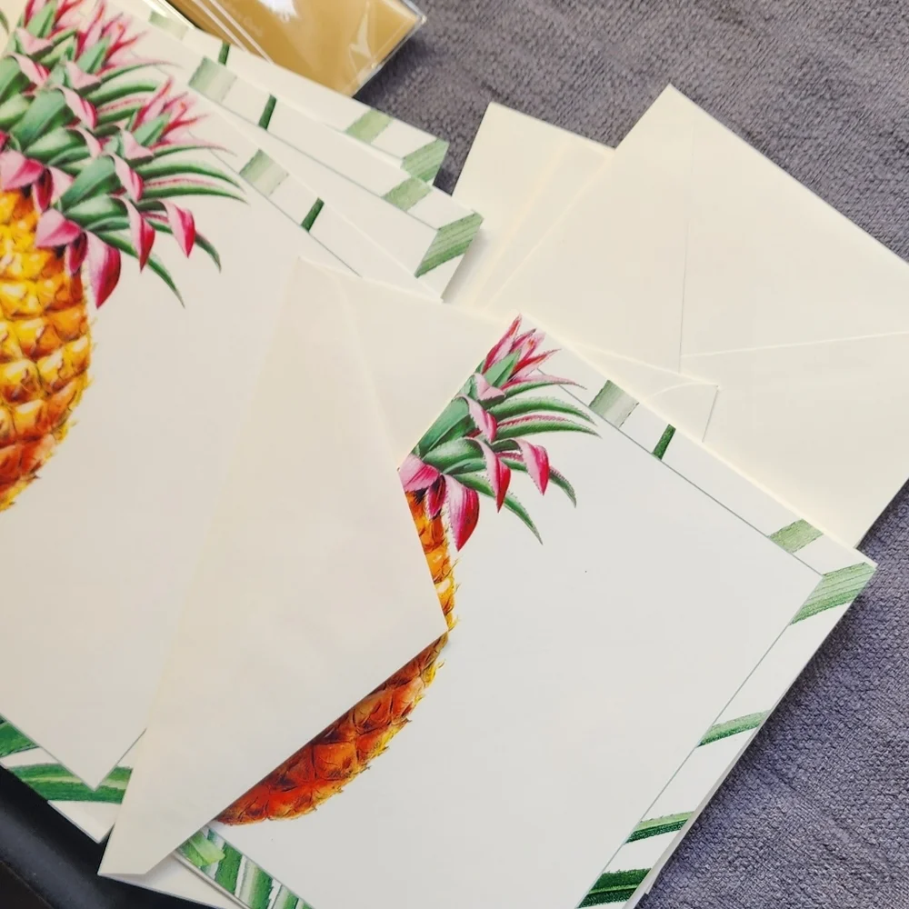 Pineapple Blank Invitations - Yellow & Green W/envelopes Set Of 8 New